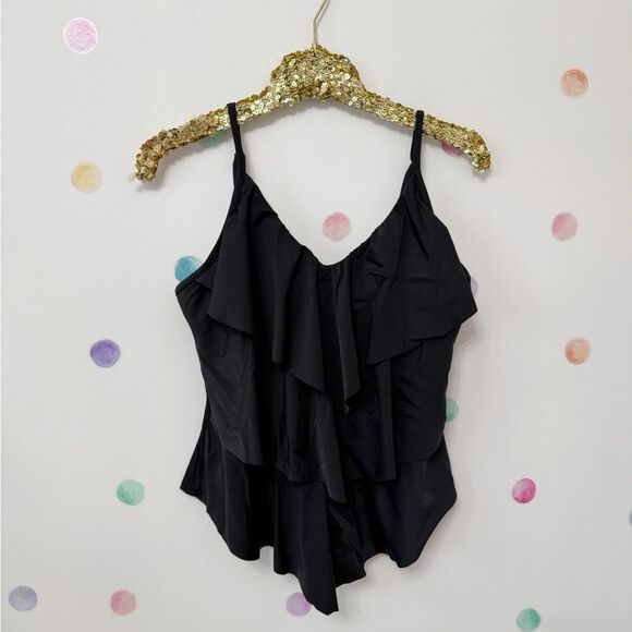 Elegant Black Ruffled Women's Swim Top - Picture 1 of 3